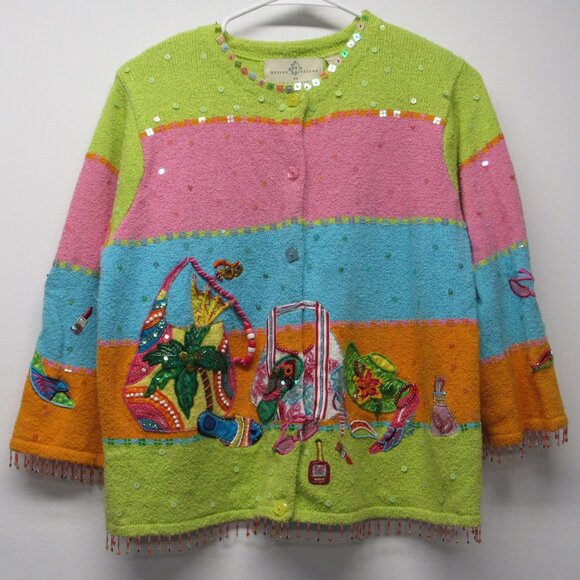 Design Options Philip Jane Gordon Beach Purse Hat Makeup Art To Wear Sweater M - Picture 1 of 5